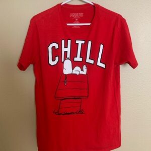 Men Snoopy Chill Peanuts Shirt Red Cotton Medium. Used Good Condition.